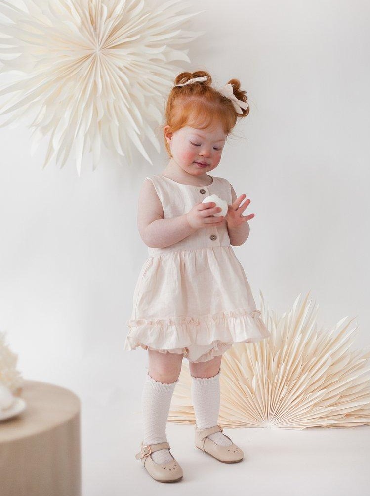 Karibou Luna Linen Dress in Cookie Dough Dresses for Girls