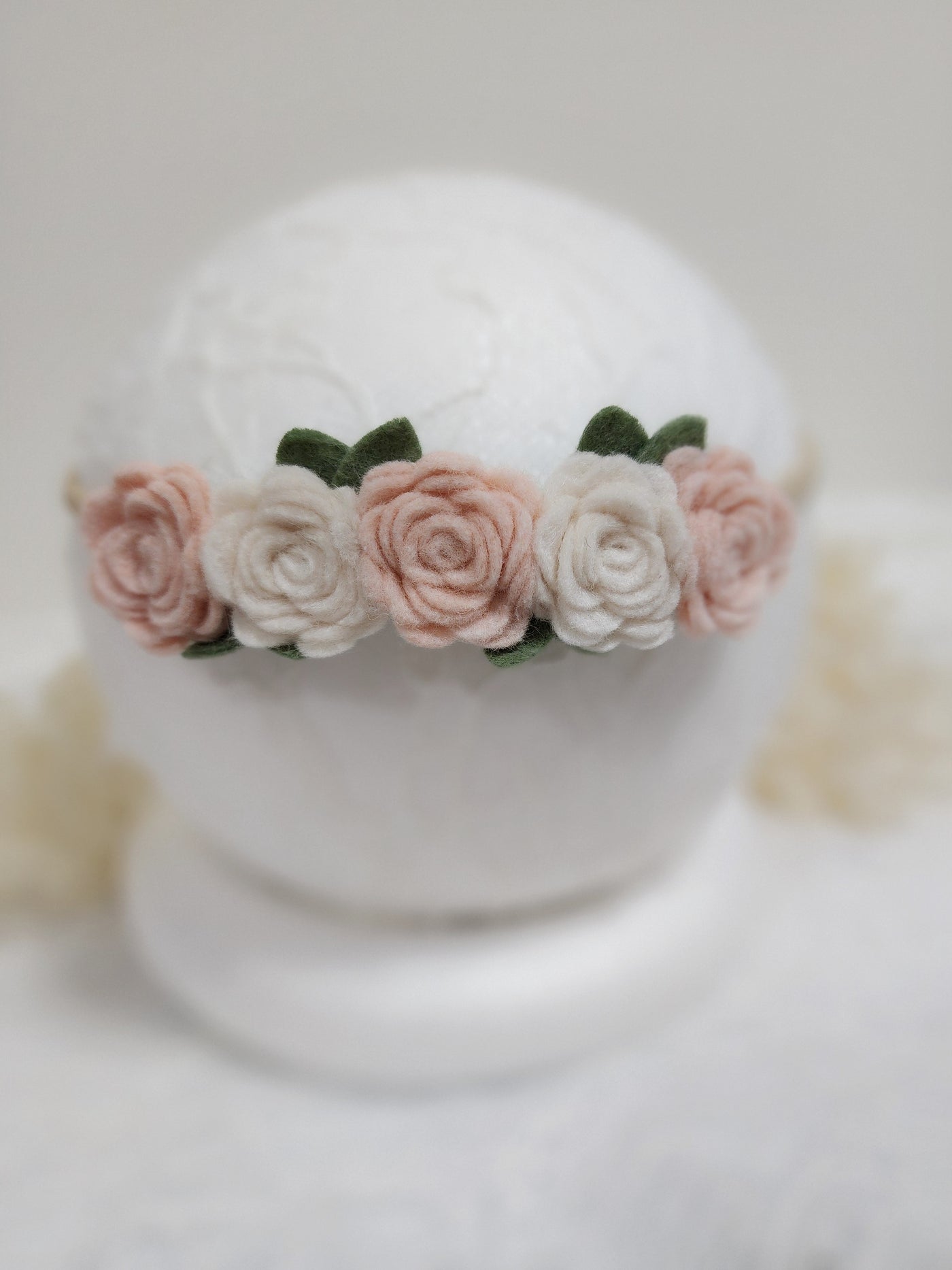 ivory and pink Felt roses headband for newborn and baby