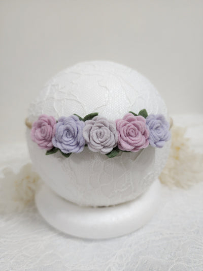 newborn felt floral headband in purple