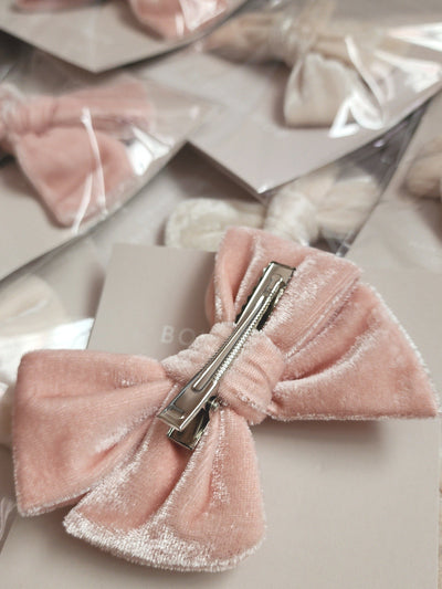 Pinwheel Bow Hair Clip - Peony Pink Velvet
