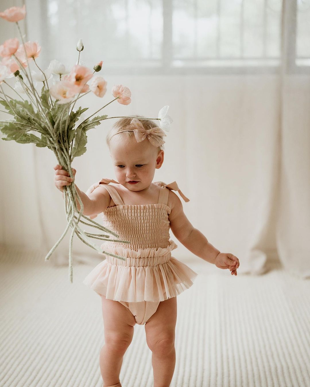 Shirred Tutu Romper - Champagne