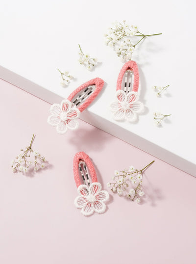 coral pink floral hair clips for girls