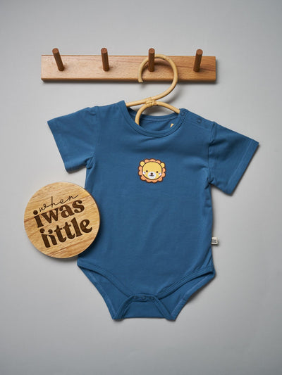 Baby Short sleeve blue bodysuit with lion print
