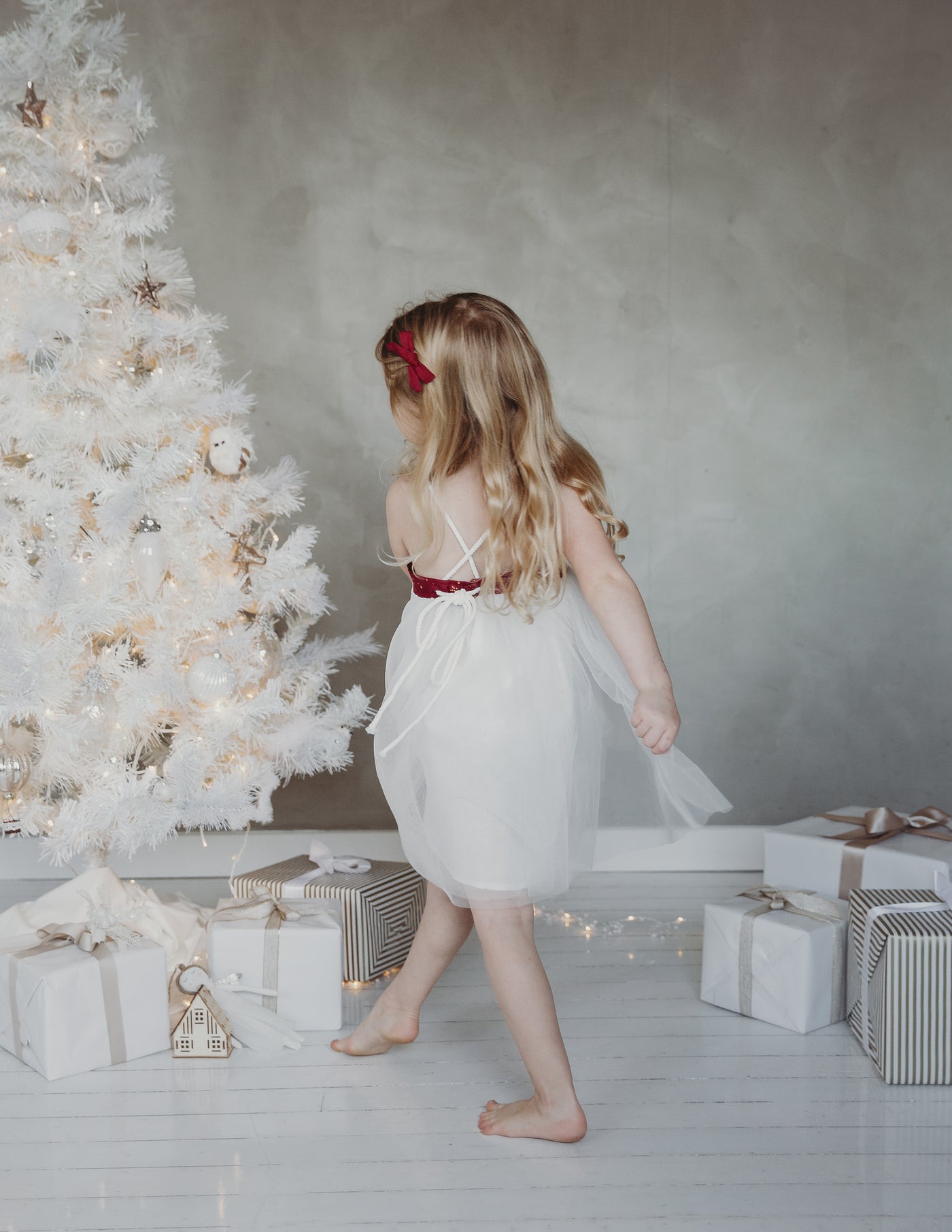 KARIBOU girls tulle dress in red and white