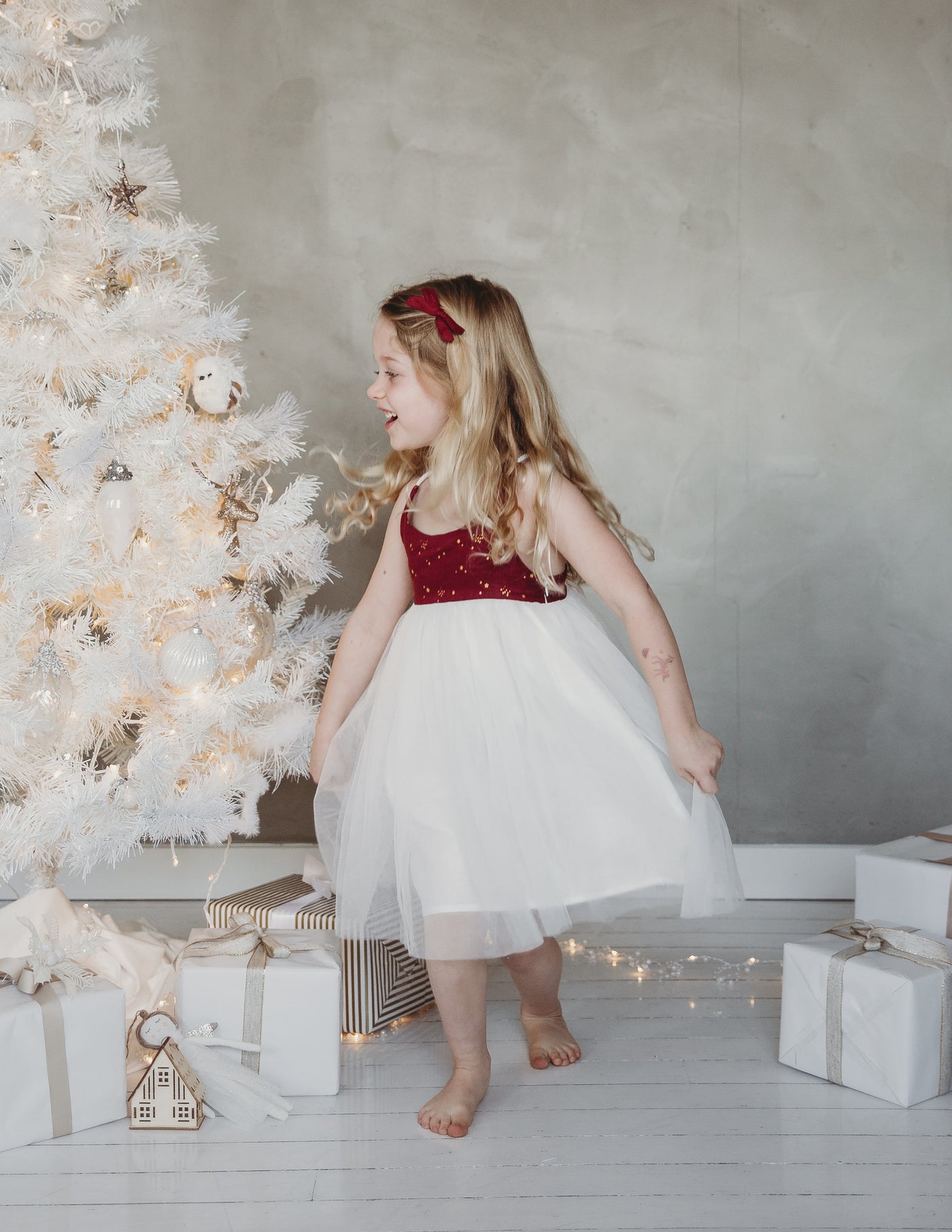 KARIBOU girls tulle dress in red and white