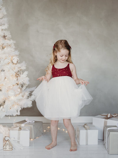 KARIBOU girls tulle dress in red and white