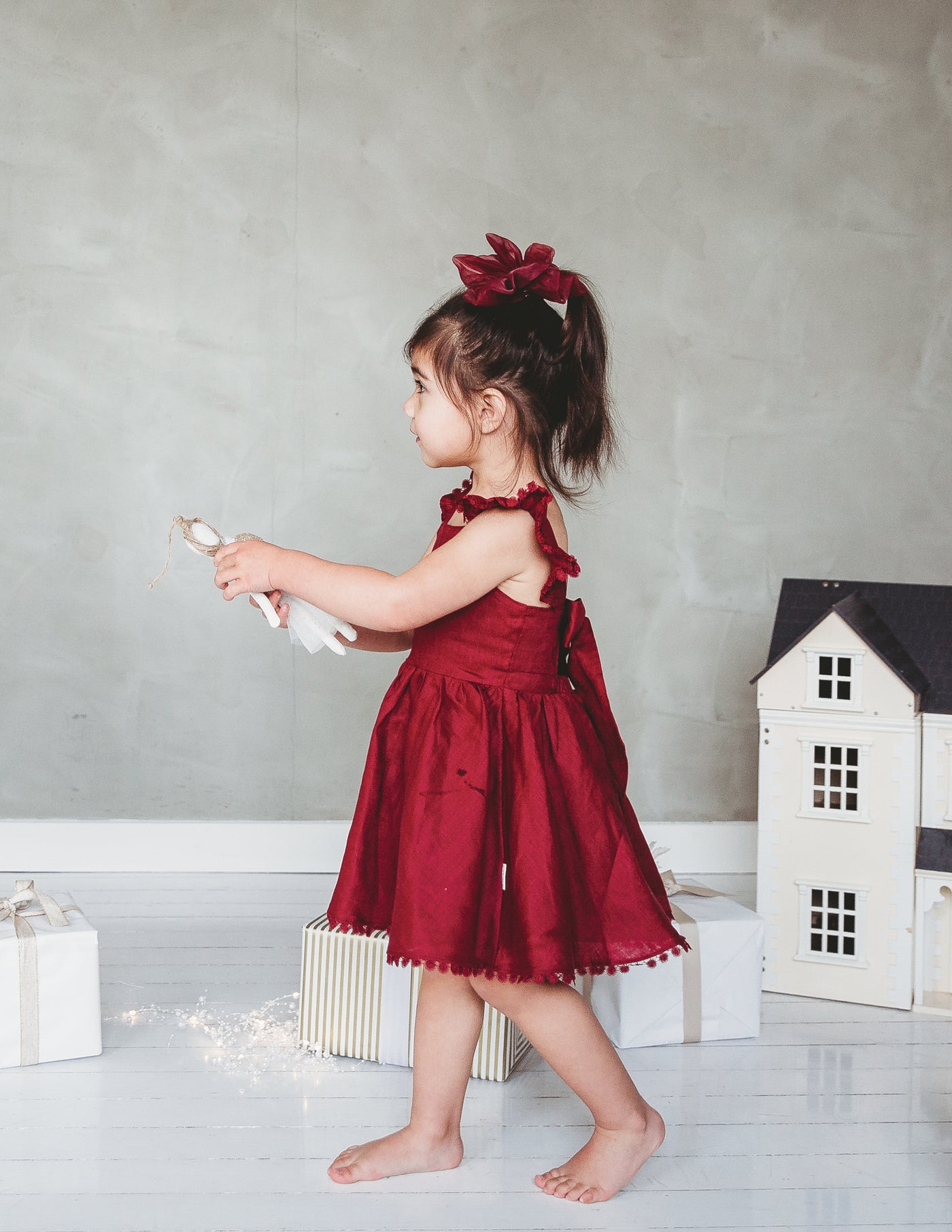 karibou occasion girls alaia linen dress in red