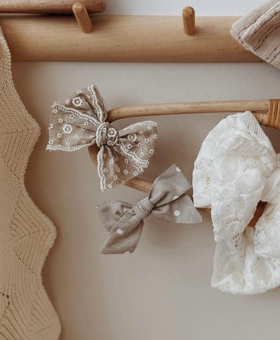 beige Embroidered Cotton Lace bow hair clip for kids