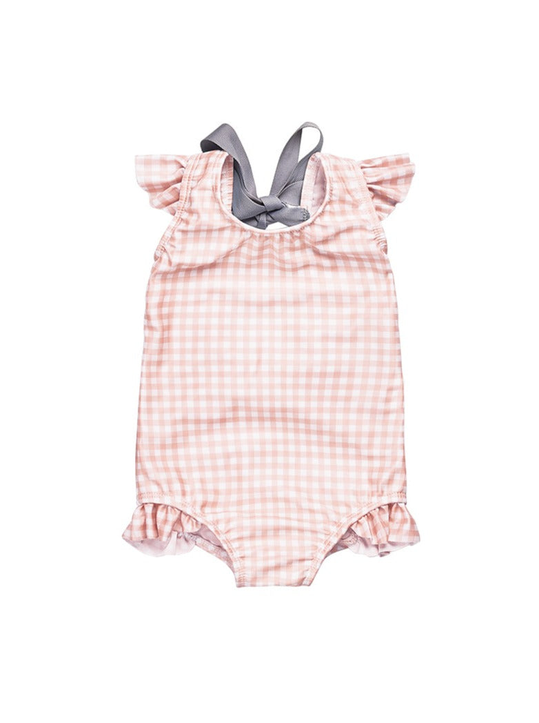 lee vierra gingham ruffles one piece swim suit for girls