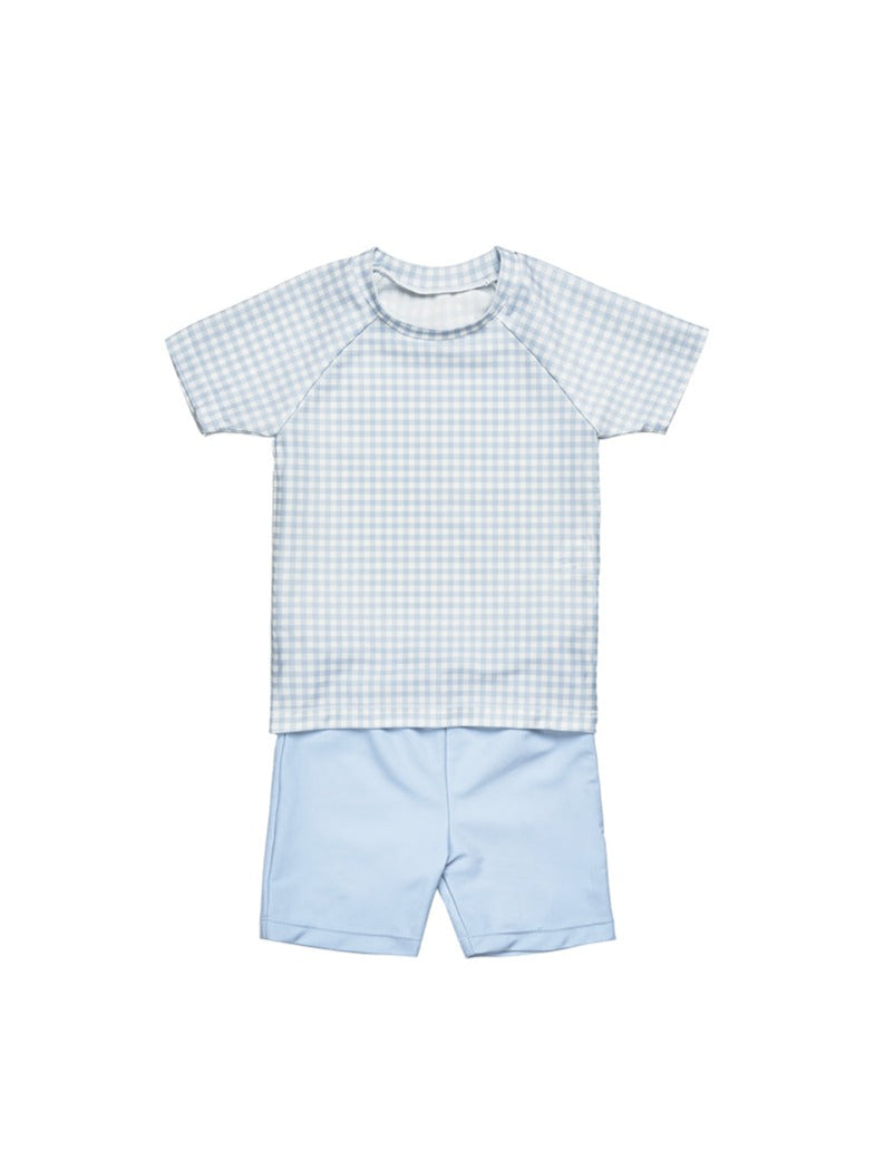 boys gingham 2 piece swimsuit in blue