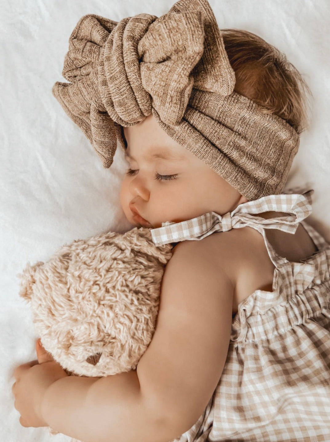 baby girl oversized bow headband in brown color