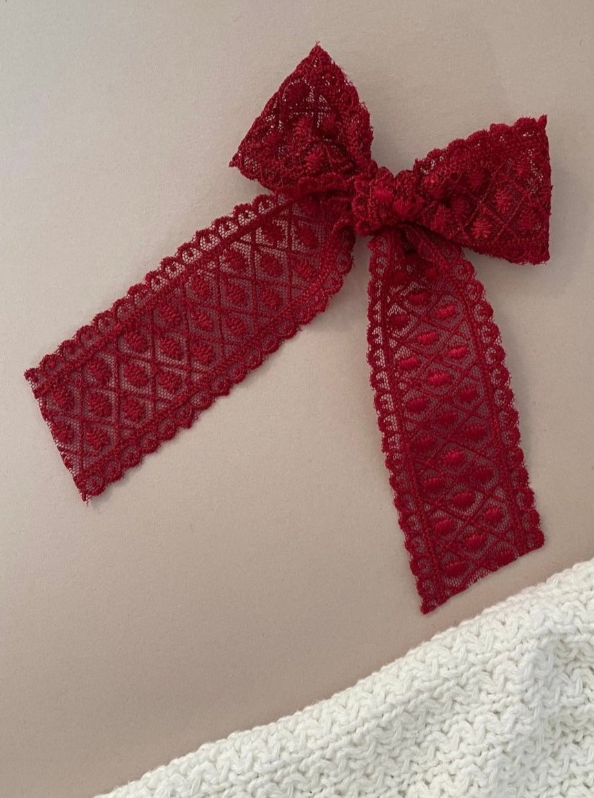 Longtail Lace Bow - Cherry Red