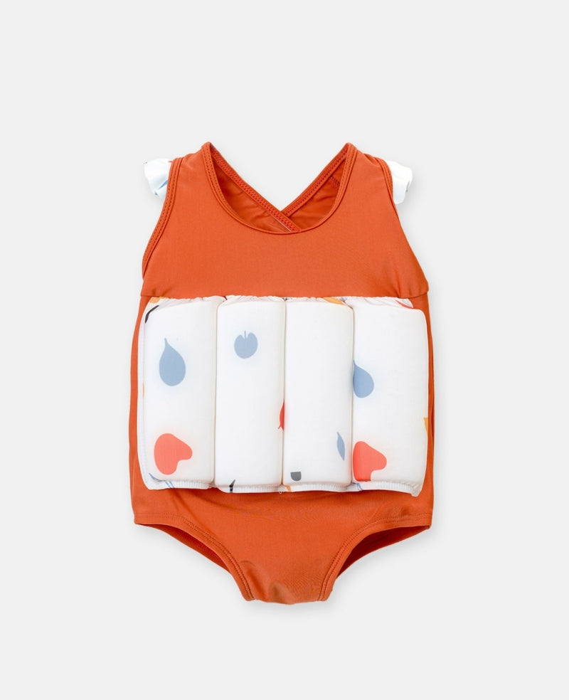 Girls Rust Abstract Leaves Float Suit