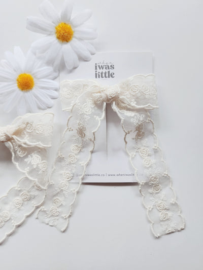 ivory lace longtail hair bow for girls