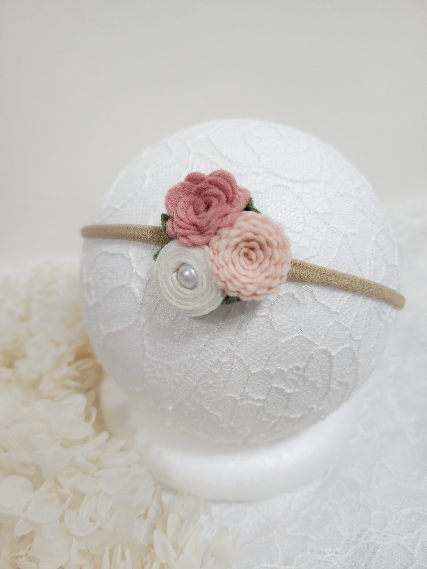 Newborn & Baby Felt Floral Pearl Headband 