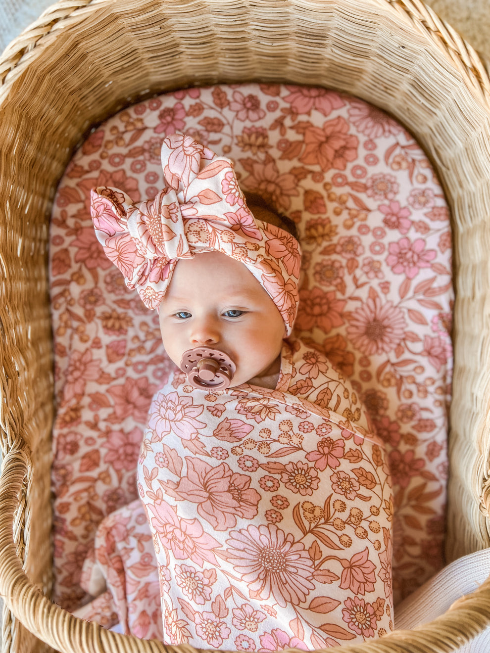 Newborn and Baby floral swaddle and headband 2 piece set
