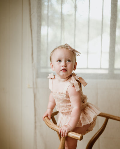 Shirred Tutu Romper - Champagne