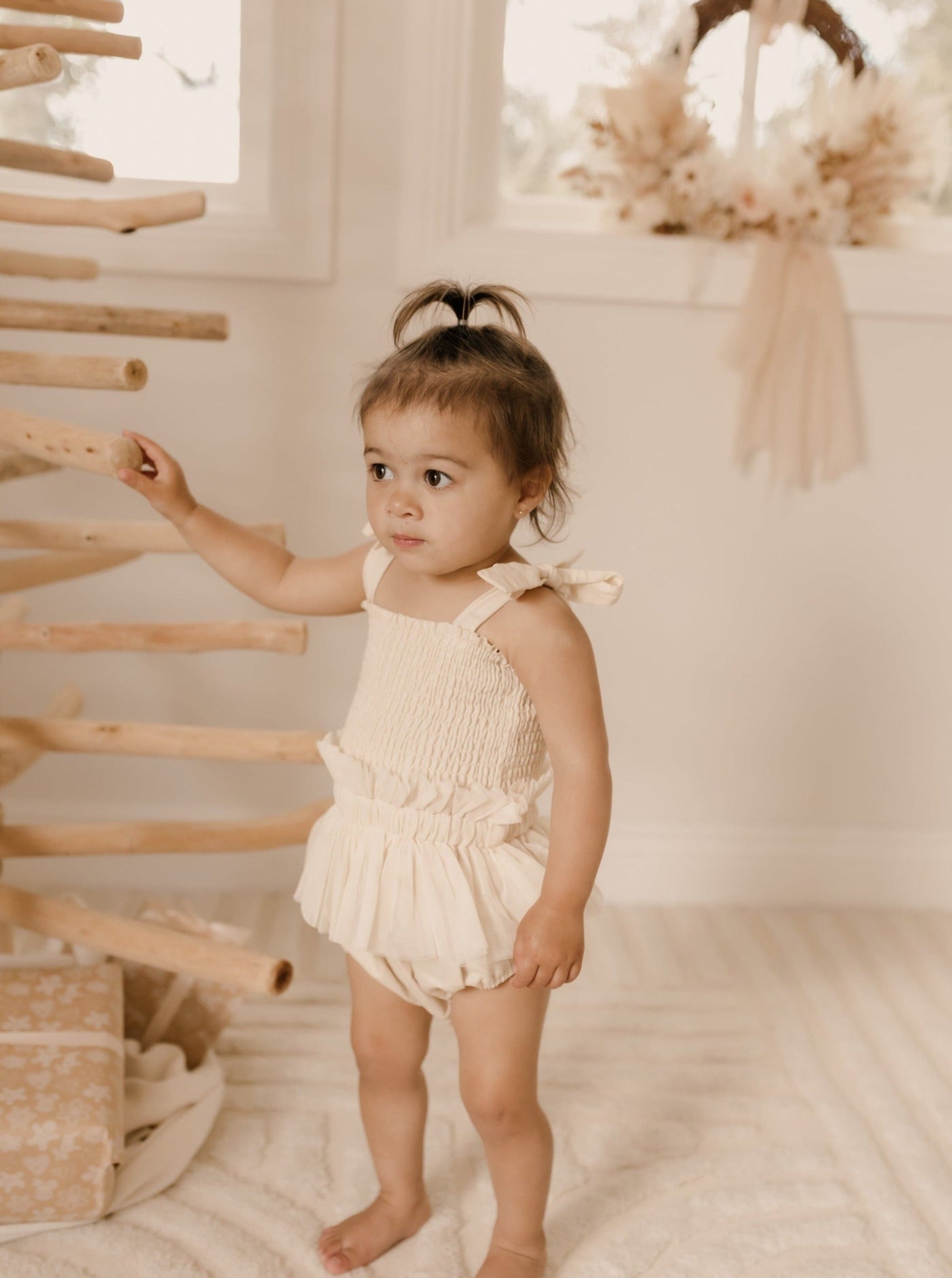baby girl tulle romper in ivory color