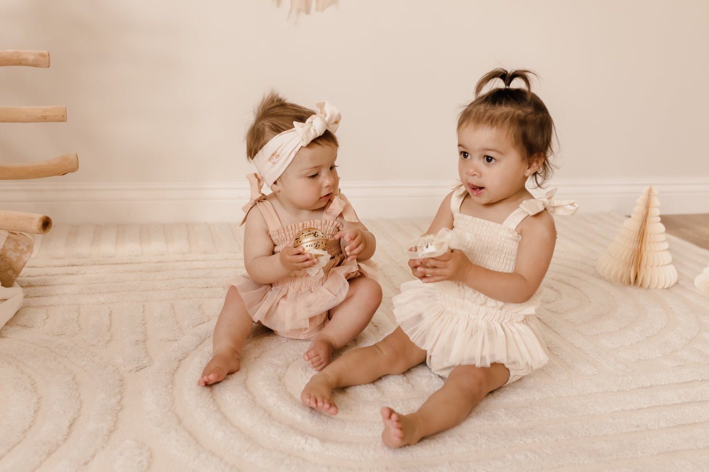 baby girl tulle romper in ivory and pink color