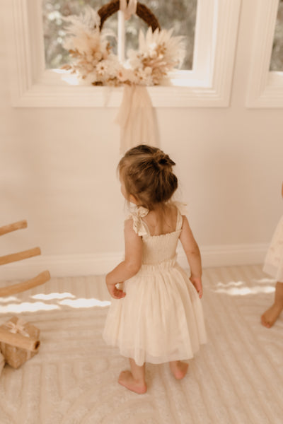 girls tulle dress in ivory cream color