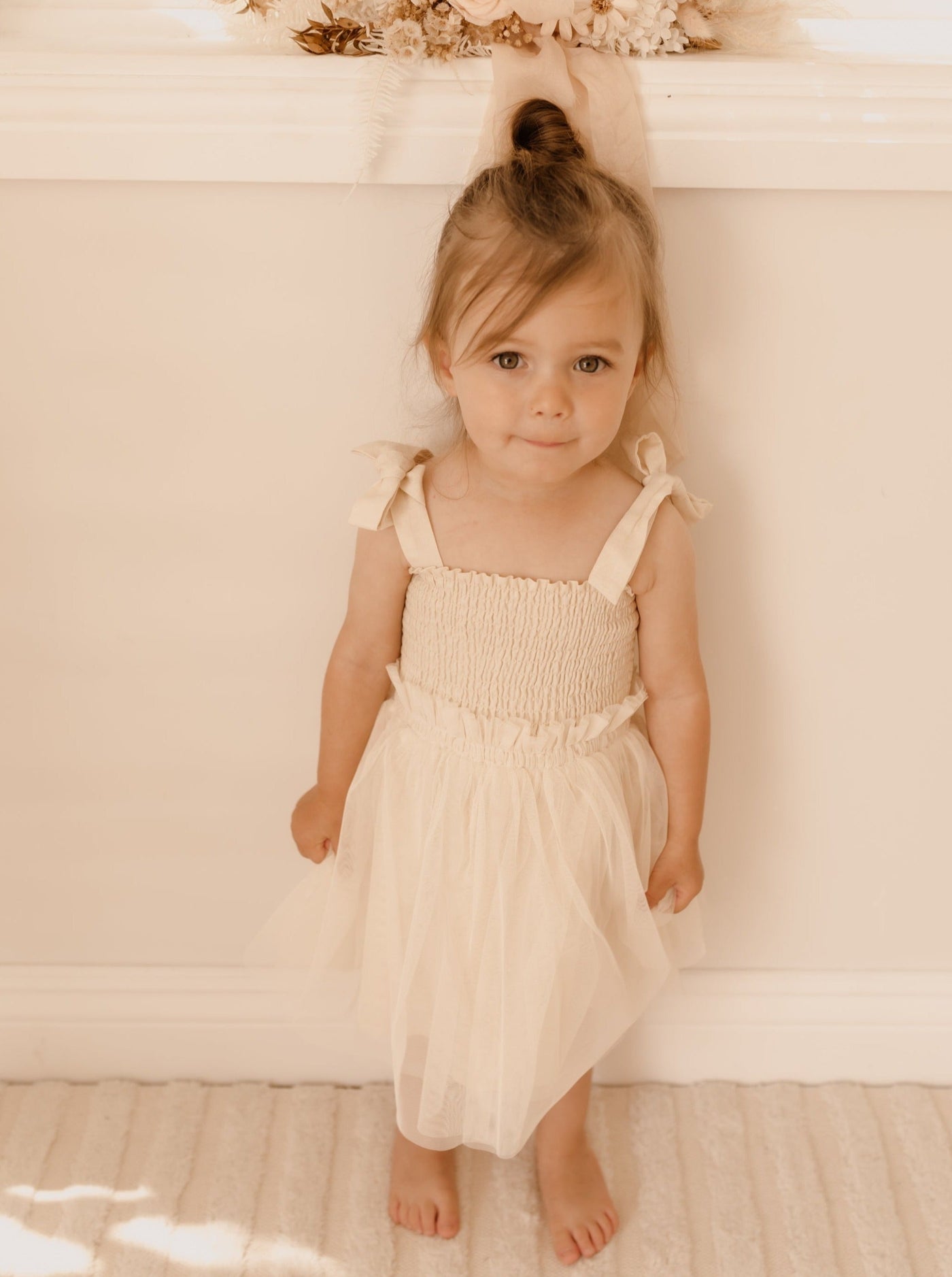 girls tulle dress in ivory cream color