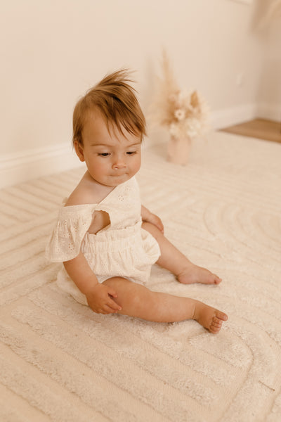 baby girl eyelet fabric cream white romper