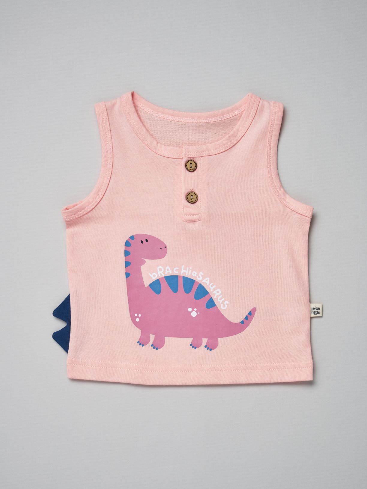 Pink sleeveless dinosaur singlet for babies and kids