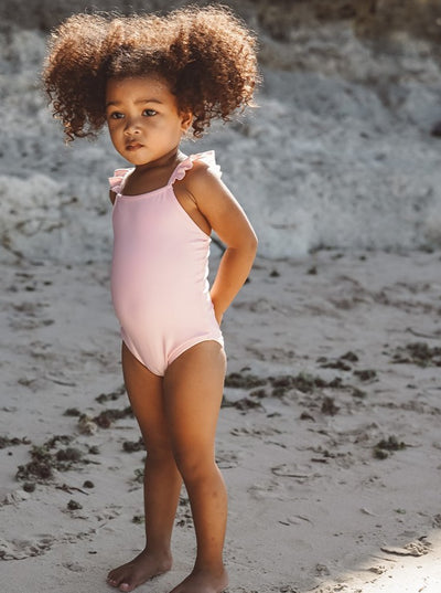 Ruffles Strap Pink one piece swimsuit for kids