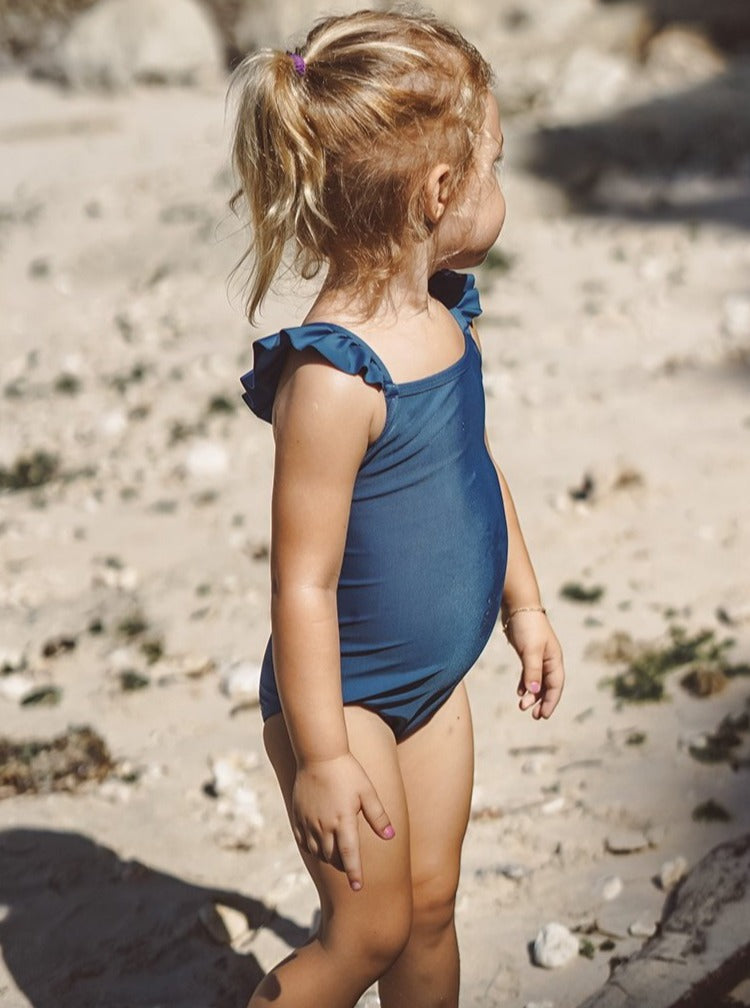 Ruffles Strap blue one piece swimsuit for kids