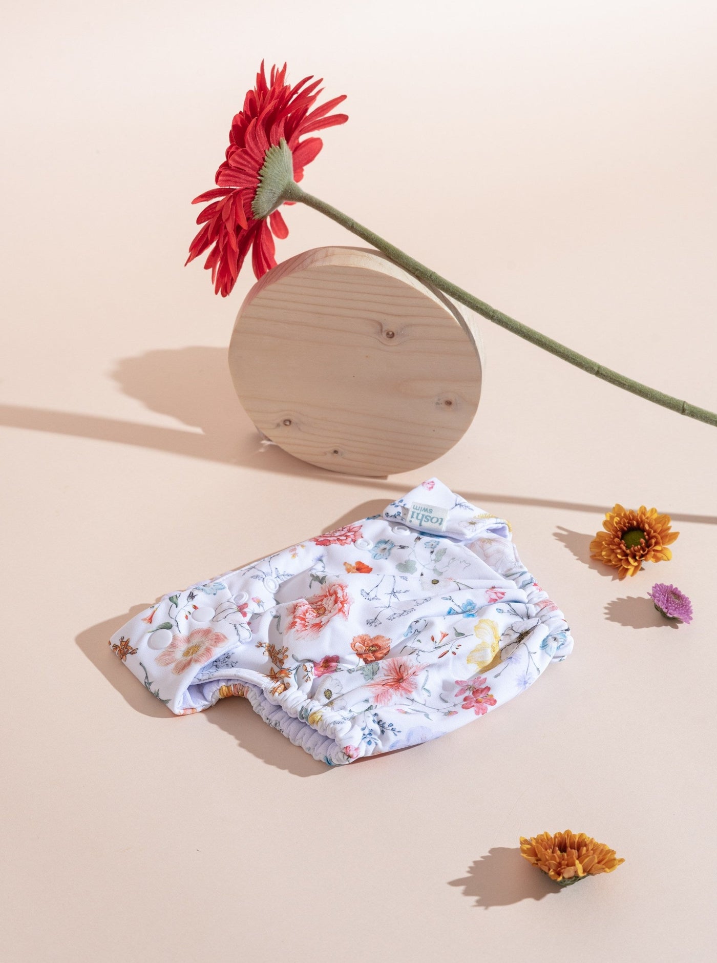 toshi baby swim diaper in white floral prints