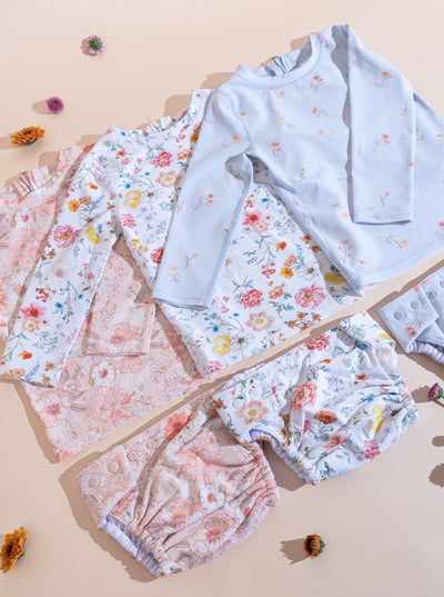 toshi baby rash guard and swim diapers in floral prints