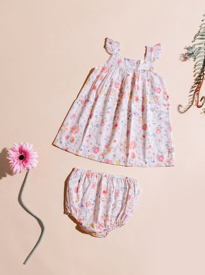 baby girls dress & matching bloomers in pink floral print