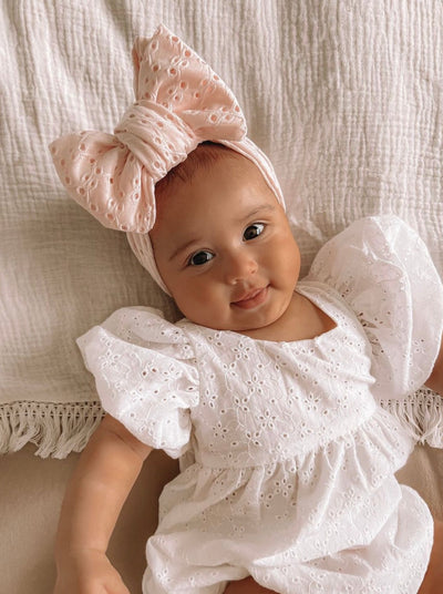 baby girl eyelet oversized bow topknot in pink