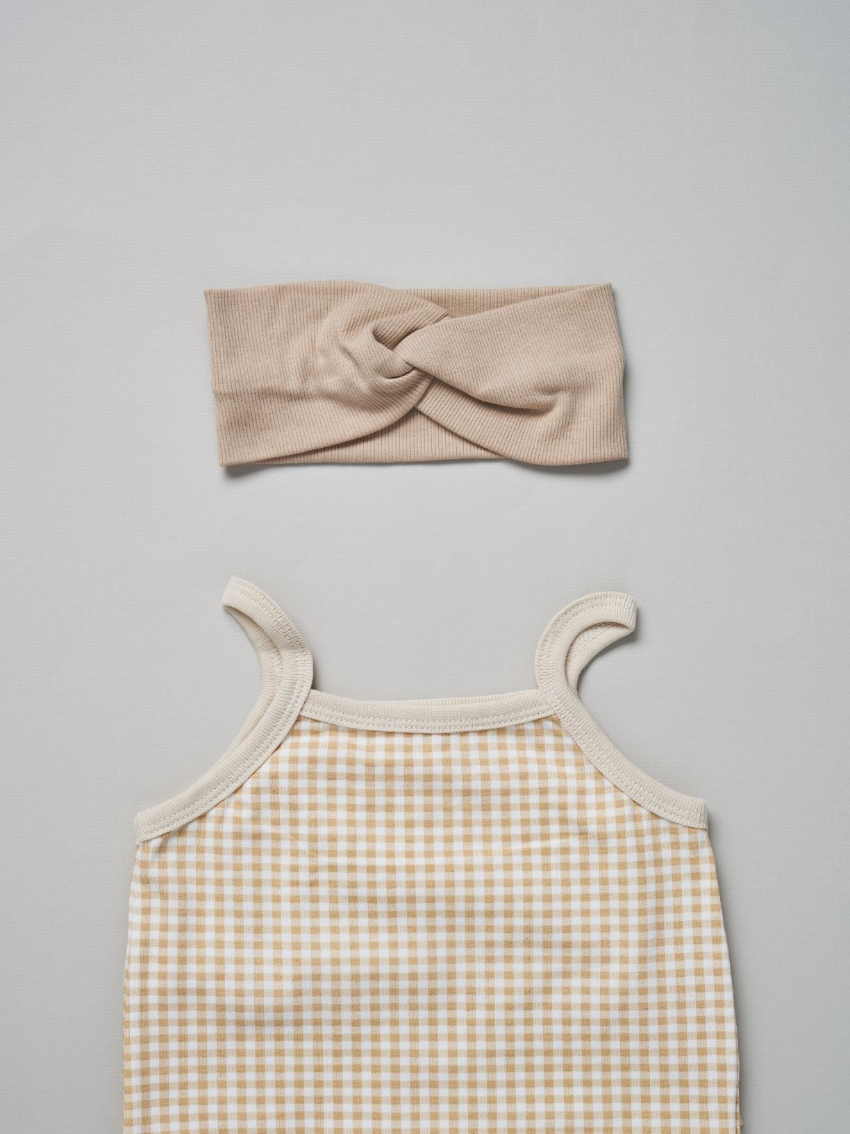 baby girl gingham print bodysuit with matching headband