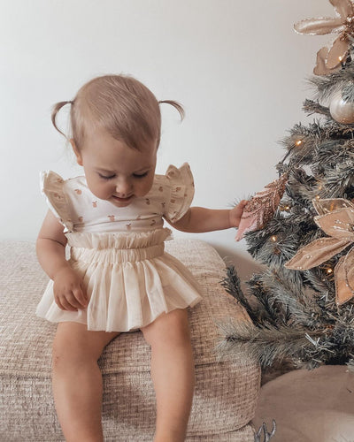 Organic Ruffle Tutu Romper - Peach Print