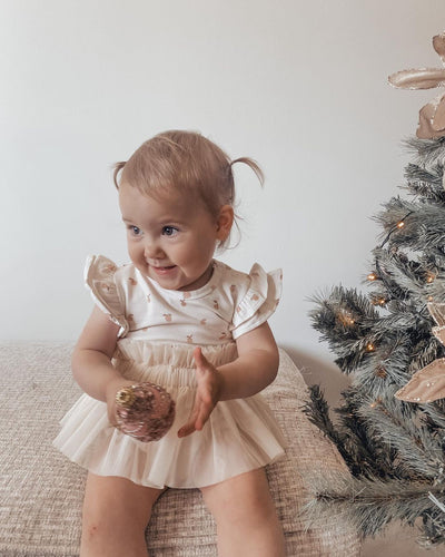 Organic Ruffle Tutu Romper - Peach Print