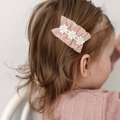 chiffon floral pink hair clips for girls