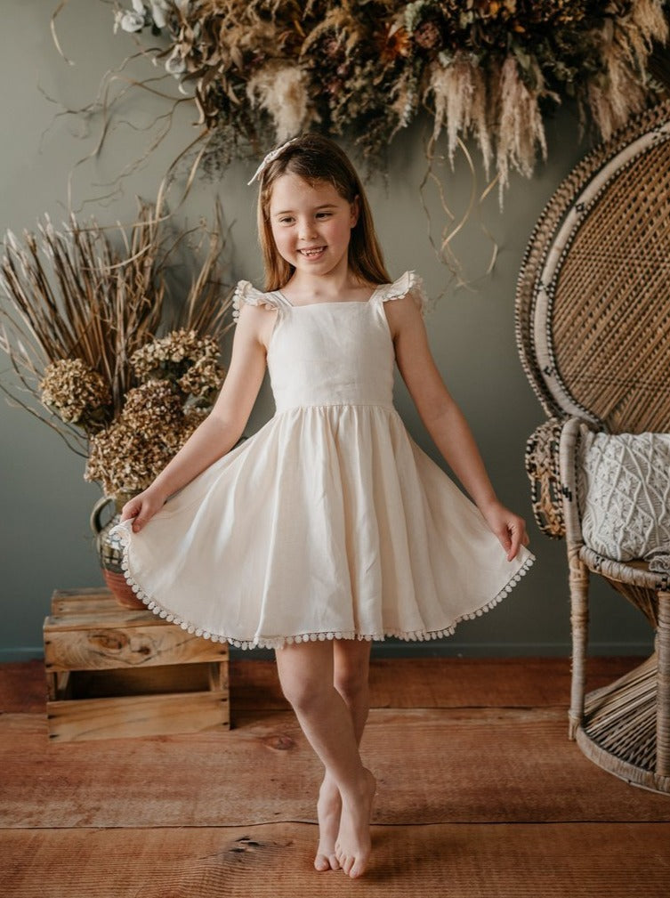 girls cream linen dress