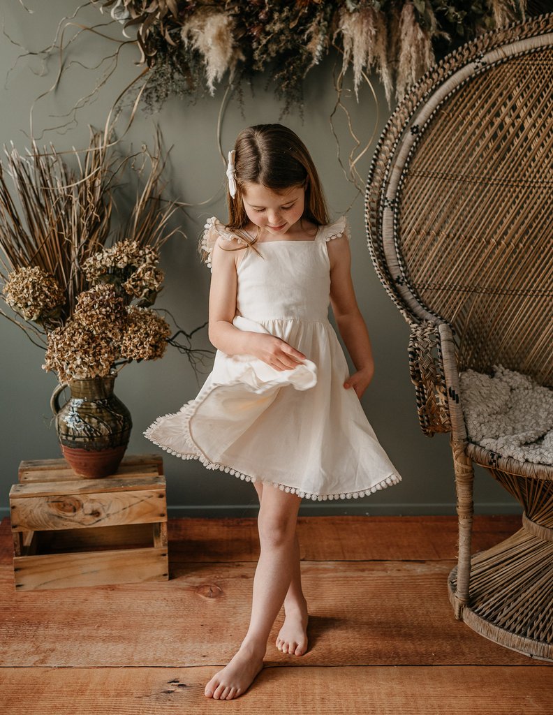 girls cream linen dress