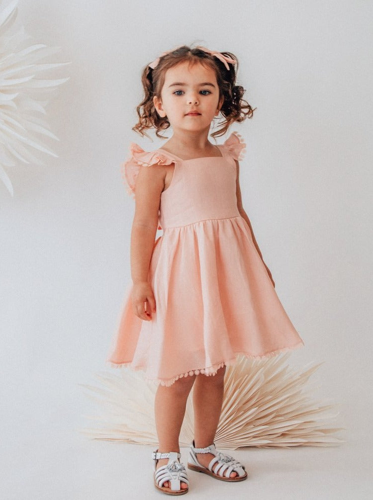 girls pink linen occasion dress