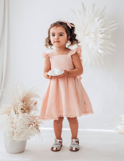 girls pink linen occasion dress