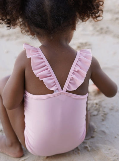 Ruffles Strap Pink one piece swimsuit for kids