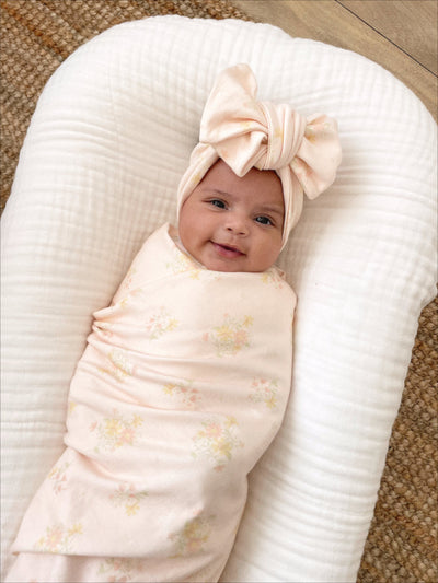 floral baby oversized bow topknot with matching swaddle