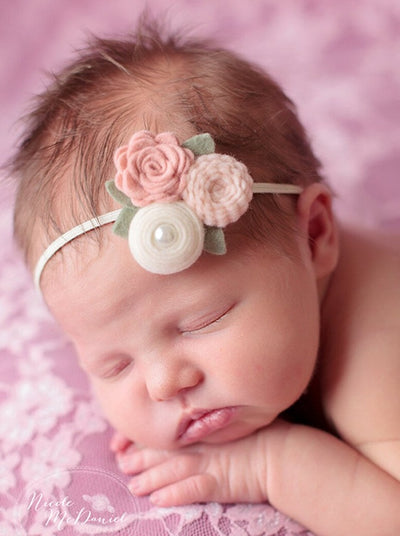 Newborn & Baby Felt Floral Pearl Headband 