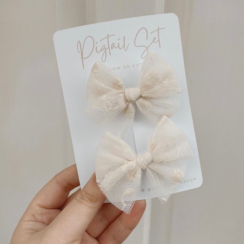 Embroidered Tulle Pigtail Bows
