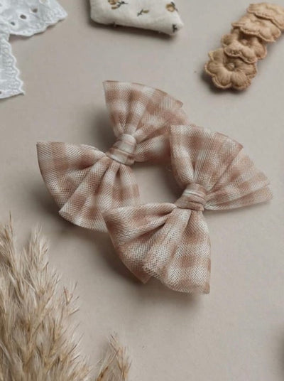 gingham tulle pigtail bow for girls