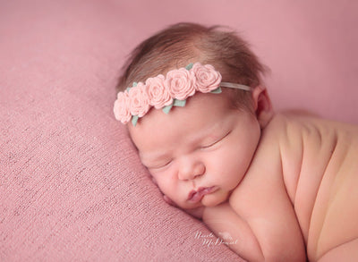 pink Felt roses headband for newborn and baby