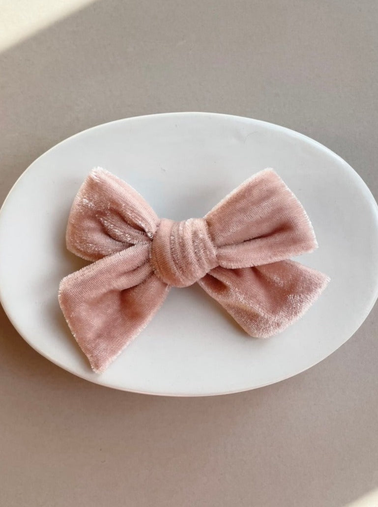 Pinwheel Bow Hair Clip - Peony Pink Velvet